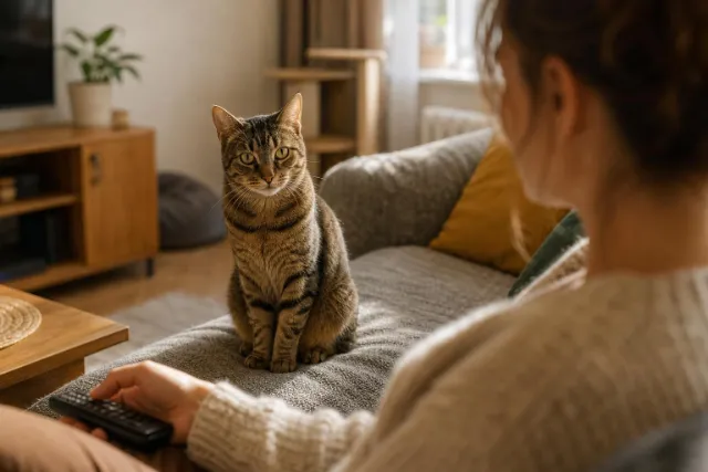 Sedíte na gauči, televize hraje a kočka na vás už několik minut nehnutě hledí. Proč? Často jen sleduje známý pohyb nebo čeká na další krok ve vaší společné rutině.Dlouhý pohled ale může znamenat i soustředění, nejistotu nebo snahu navázat klidný kontakt. Rozhodují vždy i uši, ocas, držení těla a situace kolem.